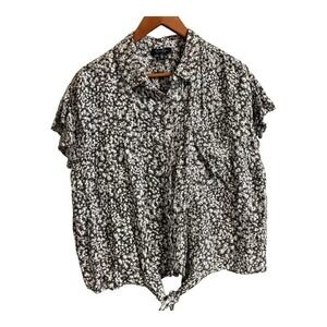 Women's Jessica Simpson Floral Colorful Viscose‎ Button Tie Front Shirt Plus 2X
